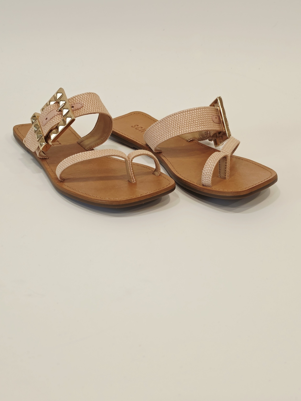 SCHUTZ Malie Flat Pink Textured Toe-Loop Sandals Womens US Size 6